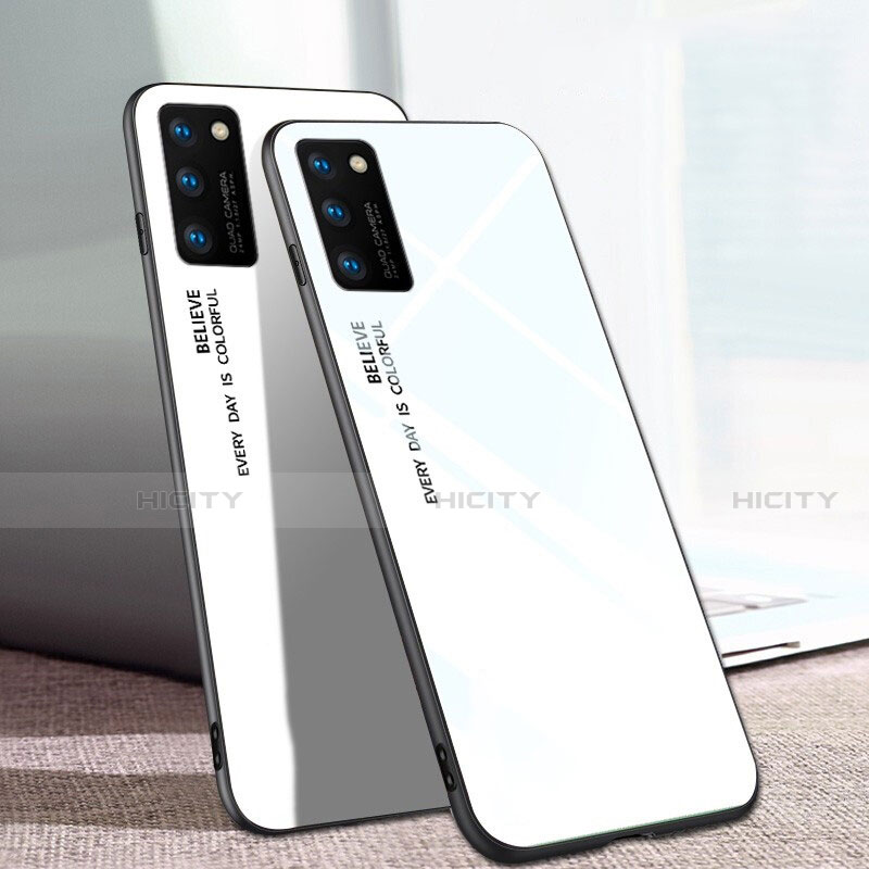 Huawei Honor V30 Pro 5G用ハイブリットバンパーケース プラスチック 鏡面 虹 グラデーション 勾配色 カバー ファーウェイ ホワイト