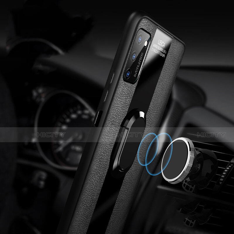 Huawei Honor V30 Pro 5G用シリコンケース ソフトタッチラバー レザー柄 アンド指輪 マグネット式 T03 ファーウェイ 