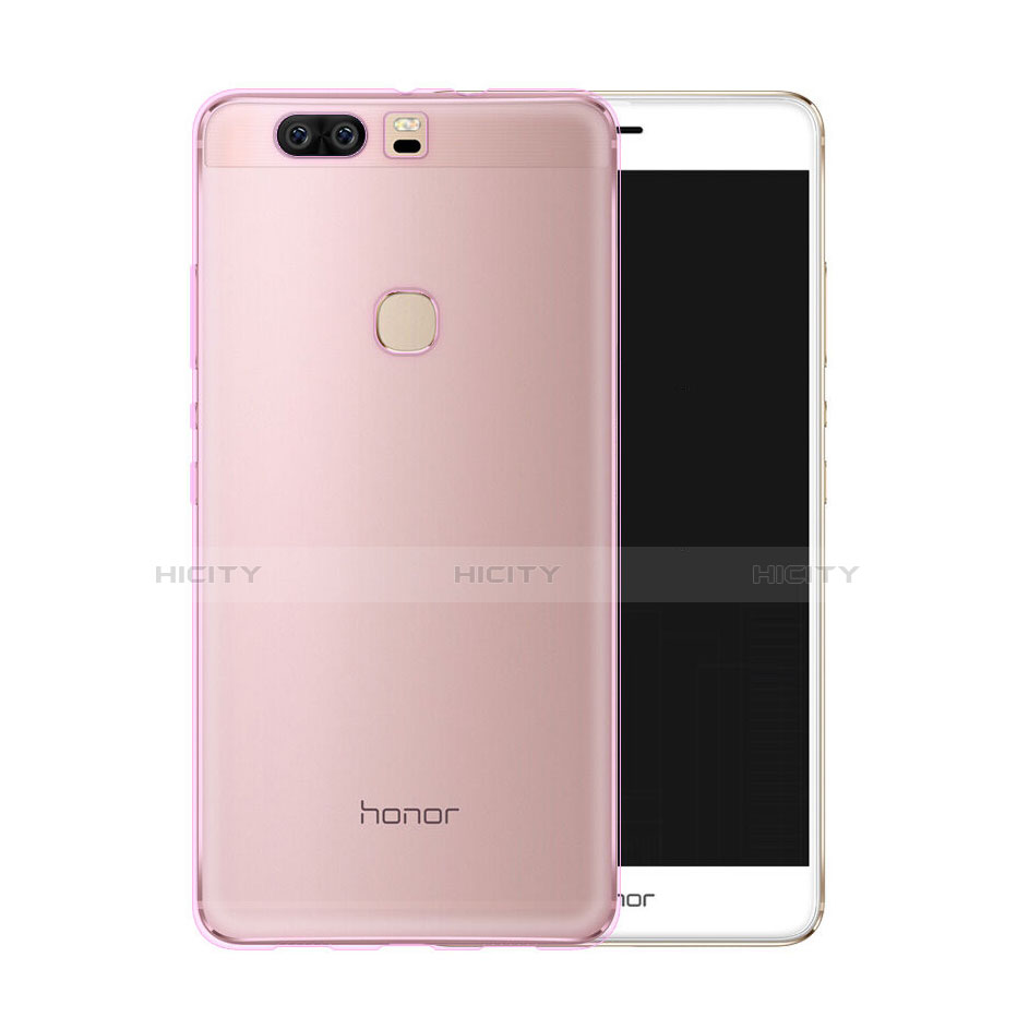 Huawei Honor V8用極薄ソフトケース シリコンケース 耐衝撃 全面保護 クリア透明 ファーウェイ ピンク