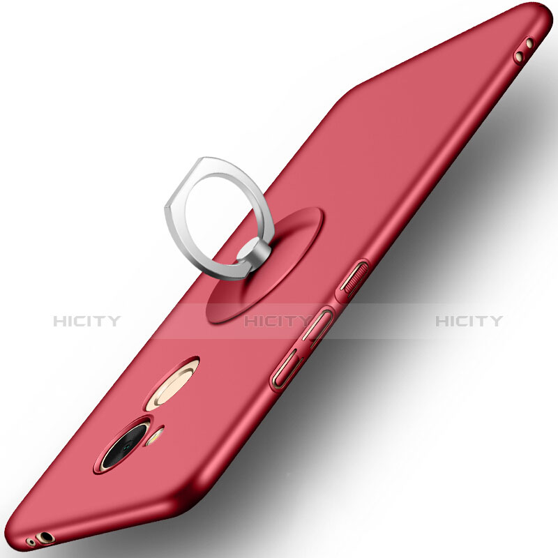 Huawei Honor V9 Play用ハードケース プラスチック 質感もマット アンド指輪 ファーウェイ レッド