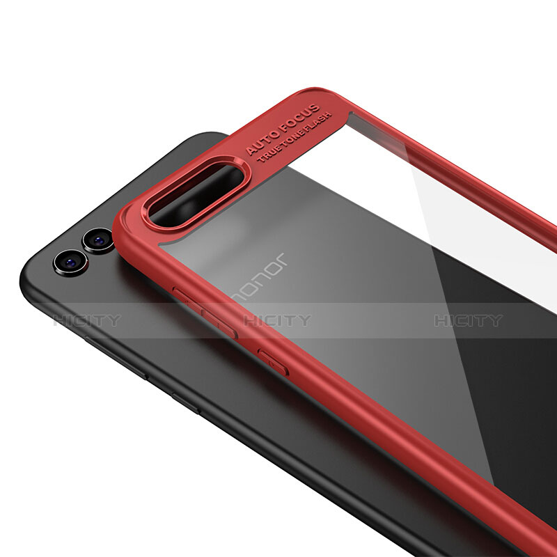 Huawei Honor View 10用ハイブリットバンパーケース クリア透明 プラスチック 鏡面 ファーウェイ レッド
