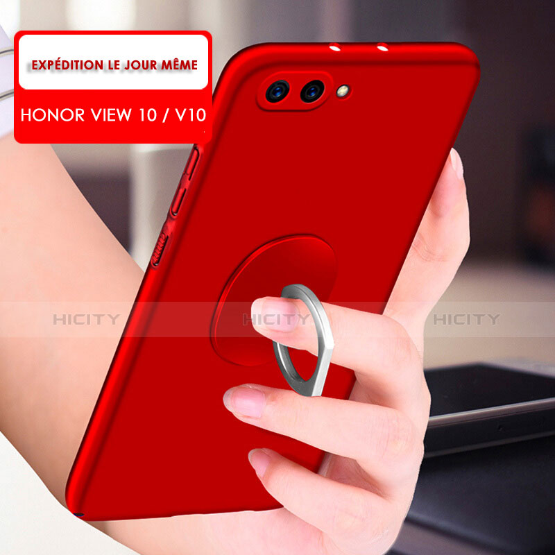 Huawei Honor View 10用ハードケース プラスチック 質感もマット アンド指輪 ファーウェイ レッド