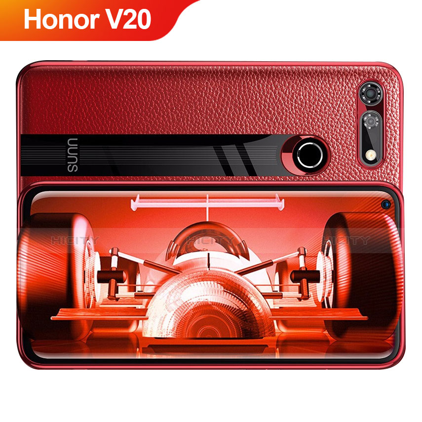 Huawei Honor View 20用シリコンケース ソフトタッチラバー レザー柄 Q01 ファーウェイ レッド