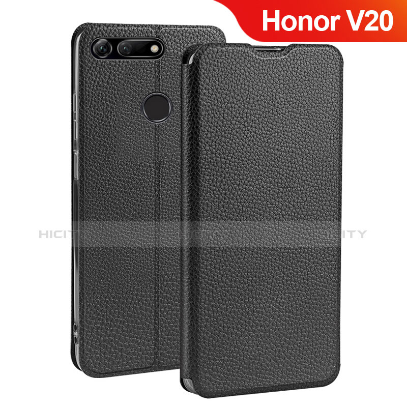 Huawei Honor View 20用手帳型 レザーケース スタンド ファーウェイ ブラック