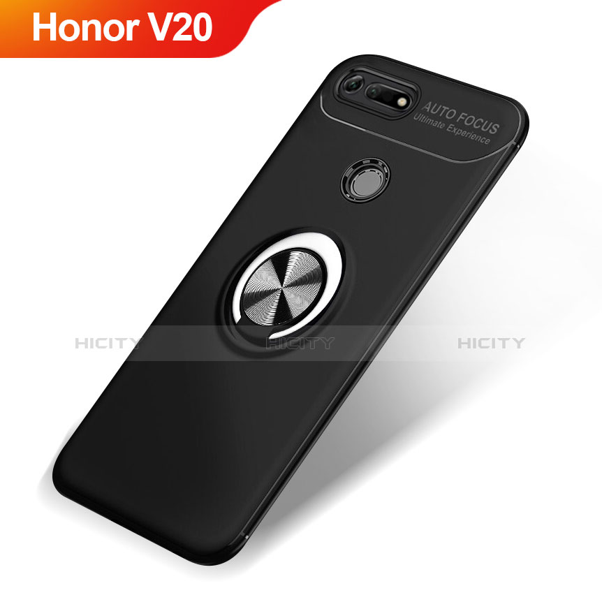 Huawei Honor View 20用極薄ソフトケース シリコンケース 耐衝撃 全面保護 アンド指輪 マグネット式 バンパー A01 ファーウェイ ブラック