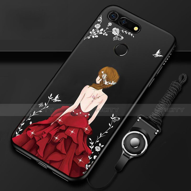 Huawei Honor View 20用シリコンケース ソフトタッチラバー バタフライ ドレスガール ドレス少女 カバー K01 ファーウェイ レッド・ブラック