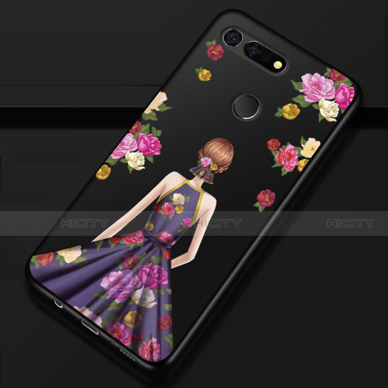 Huawei Honor View 20用シリコンケース ソフトタッチラバー バタフライ ドレスガール ドレス少女 カバー K02 ファーウェイ パープル・ブラック
