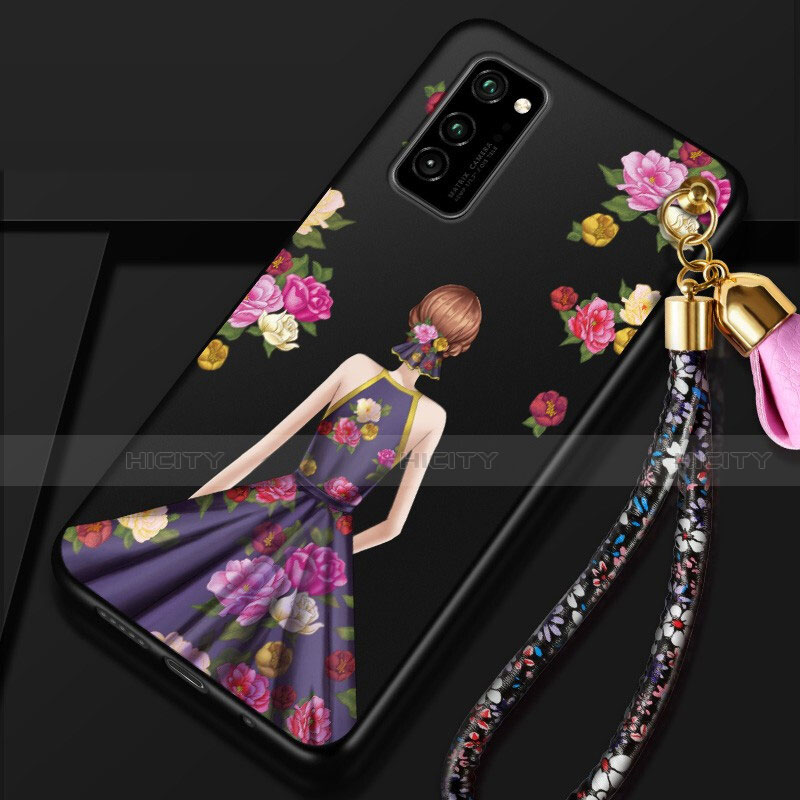 Huawei Honor View 30 Pro 5G用シリコンケース ソフトタッチラバー バタフライ ドレスガール ドレス少女 カバー ファーウェイ パープル・ブラック