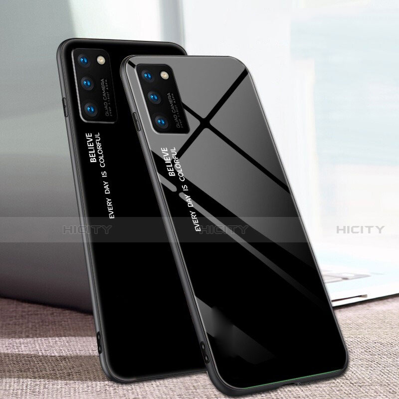 Huawei Honor View 30 Pro 5G用ハイブリットバンパーケース プラスチック 鏡面 虹 グラデーション 勾配色 カバー ファーウェイ ブラック