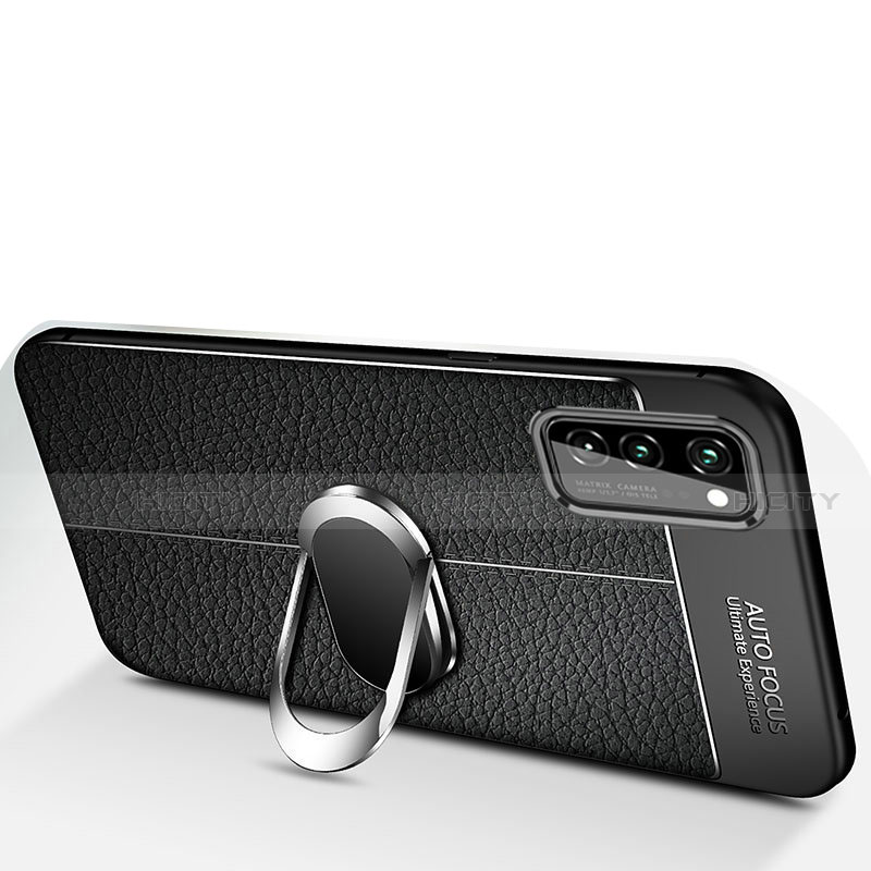Huawei Honor View 30 Pro 5G用シリコンケース ソフトタッチラバー レザー柄 アンド指輪 マグネット式 ファーウェイ 