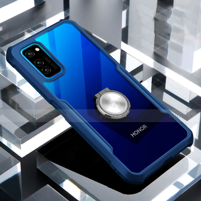 Huawei Honor View 30 Pro 5G用360度 フルカバーハイブリットバンパーケース クリア透明 プラスチック 鏡面 アンド指輪 マグネット式 ファーウェイ 