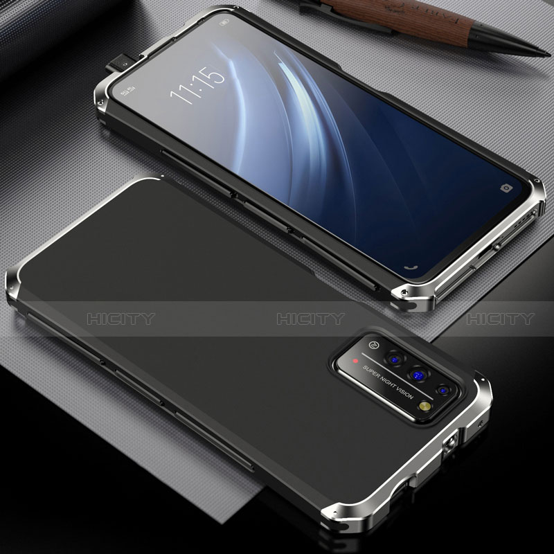 Huawei Honor X10 5G用ケース 高級感 手触り良い アルミメタル 製の金属製 カバー T02 ファーウェイ シルバー・ブラック