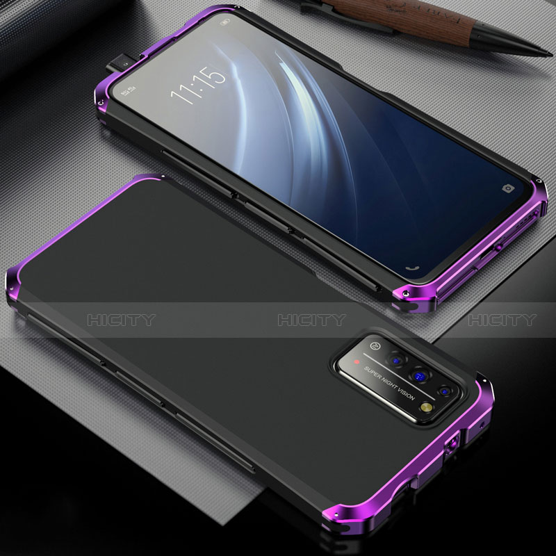 Huawei Honor X10 5G用ケース 高級感 手触り良い アルミメタル 製の金属製 カバー T02 ファーウェイ パープル