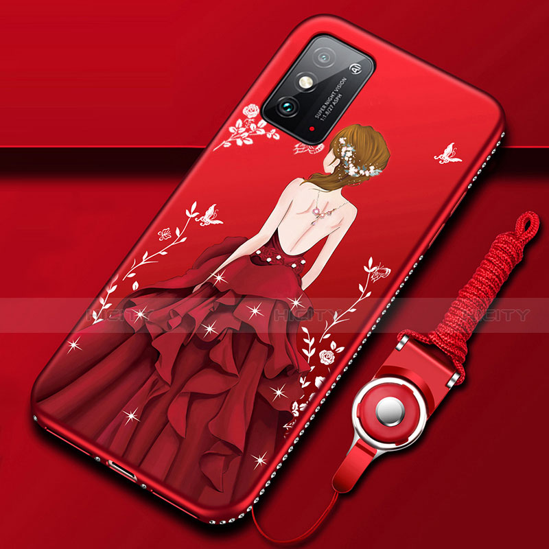 Huawei Honor X10 Max 5G用シリコンケース ソフトタッチラバー バタフライ ドレスガール ドレス少女 カバー ファーウェイ レッド