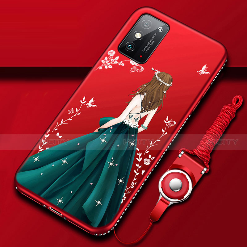 Huawei Honor X10 Max 5G用シリコンケース ソフトタッチラバー バタフライ ドレスガール ドレス少女 カバー ファーウェイ グリーン