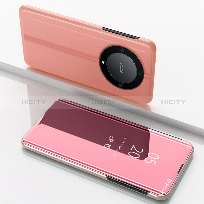 Huawei Honor X9b 5G用手帳型 レザーケース スタンド 鏡面 カバー ファーウェイ ローズゴールド