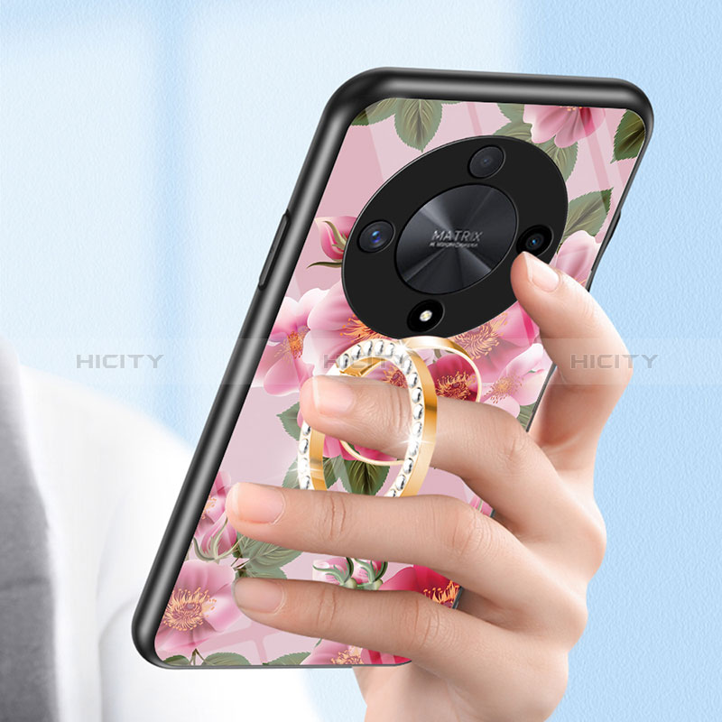 Huawei Honor X9b 5G用ハイブリットバンパーケース プラスチック 鏡面 花 カバー S01 ファーウェイ 