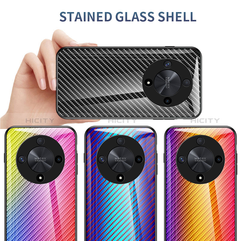 Huawei Honor X9b 5G用ハイブリットバンパーケース プラスチック 鏡面 虹 グラデーション 勾配色 カバー LS2 ファーウェイ 