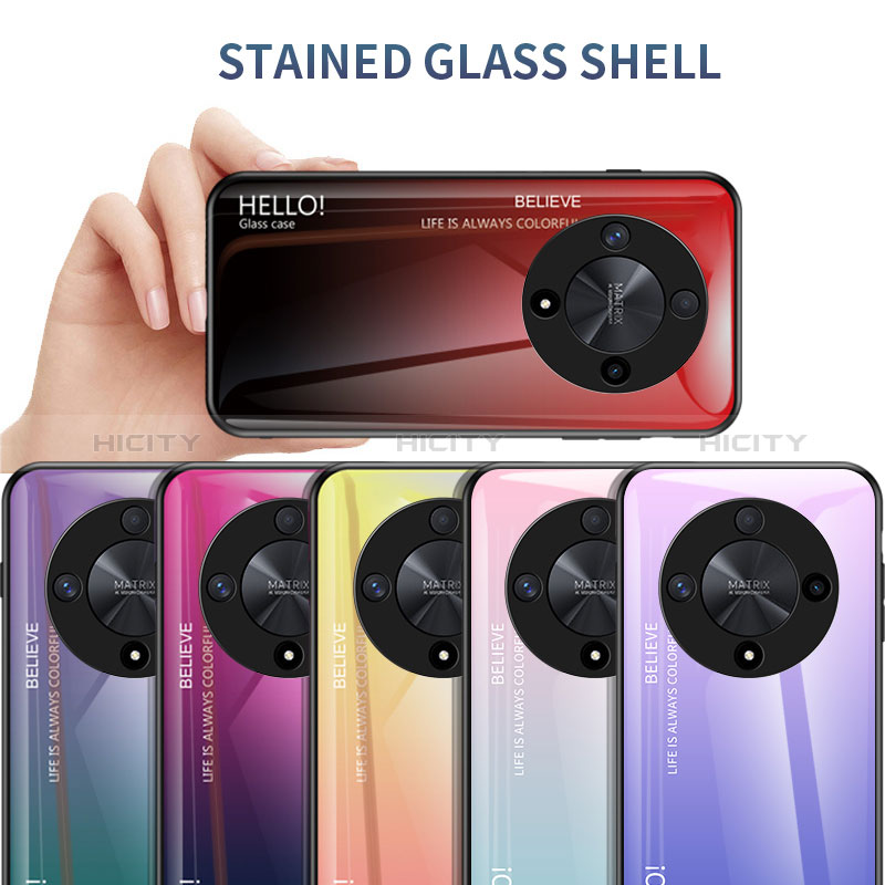 Huawei Honor X9b 5G用ハイブリットバンパーケース プラスチック 鏡面 虹 グラデーション 勾配色 カバー LS1 ファーウェイ 