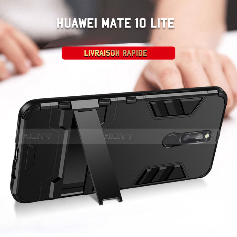 Huawei Maimang 6用ハイブリットバンパーケース スタンド プラスチック 兼シリコーン R01 ファーウェイ ブラック