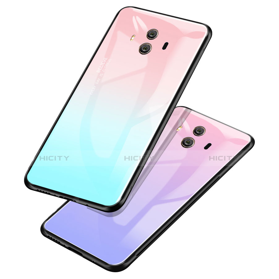 Huawei Mate 10用ハイブリットバンパーケース プラスチック 鏡面 虹 グラデーション 勾配色 カバー ファーウェイ 