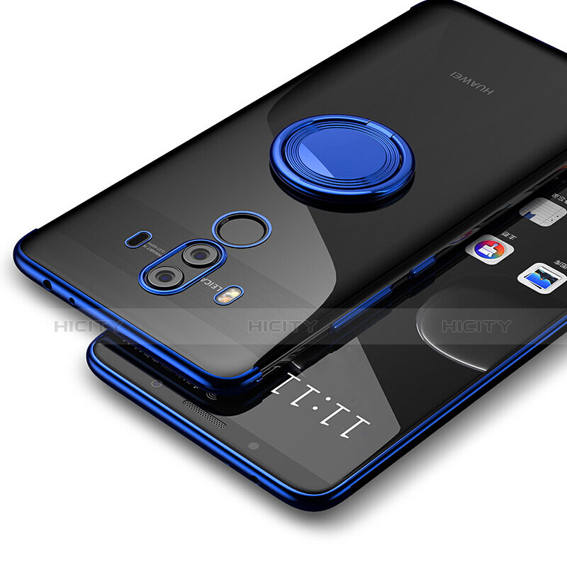 Huawei Mate 10 Pro用極薄ソフトケース シリコンケース 耐衝撃 全面保護 クリア透明 アンド指輪 ファーウェイ ネイビー