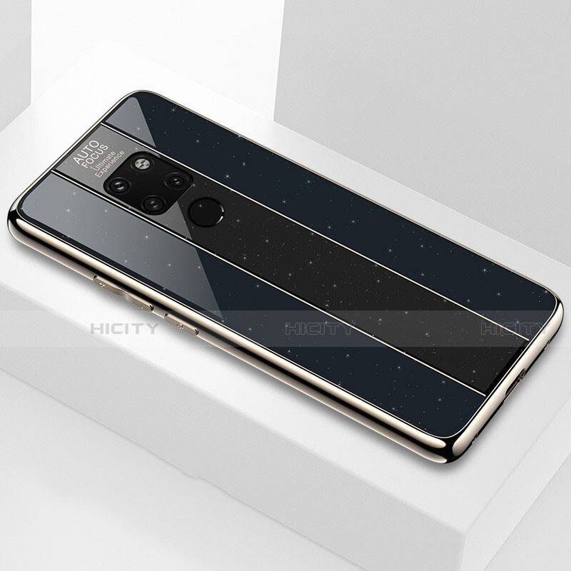 Huawei Mate 20用ハイブリットバンパーケース クリア透明 プラスチック 鏡面 カバー Q04 ファーウェイ ブラック