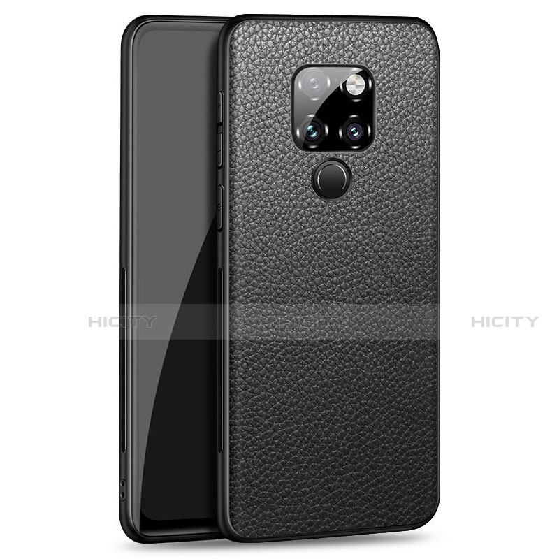 Huawei Mate 20用シリコンケース ソフトタッチラバー レザー柄 カバー H06 ファーウェイ ブラック