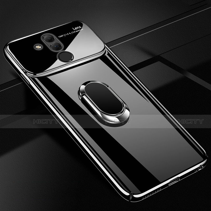 Huawei Mate 20 Lite用ハードケース プラスチック 鏡面 360度 フルカバー アンド指輪 マグネット式 ファーウェイ ブラック