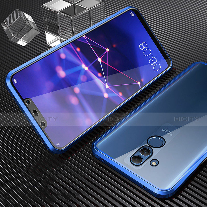 Huawei Mate 20 Lite用ケース 高級感 手触り良い アルミメタル 製の金属製 360度 フルカバーバンパー 鏡面 カバー T03 ファーウェイ ネイビー