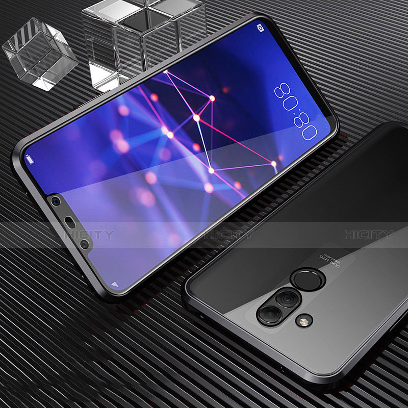 Huawei Mate 20 Lite用ケース 高級感 手触り良い アルミメタル 製の金属製 360度 フルカバーバンパー 鏡面 カバー T03 ファーウェイ ブラック