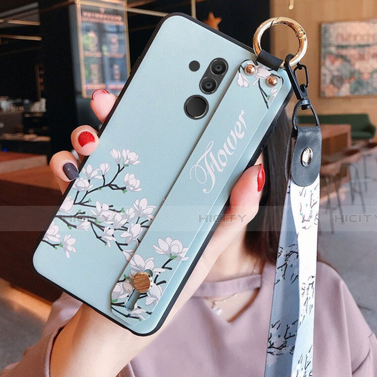 Huawei Mate 20 Lite用シリコンケース ソフトタッチラバー 花 カバー H04 ファーウェイ ブルー