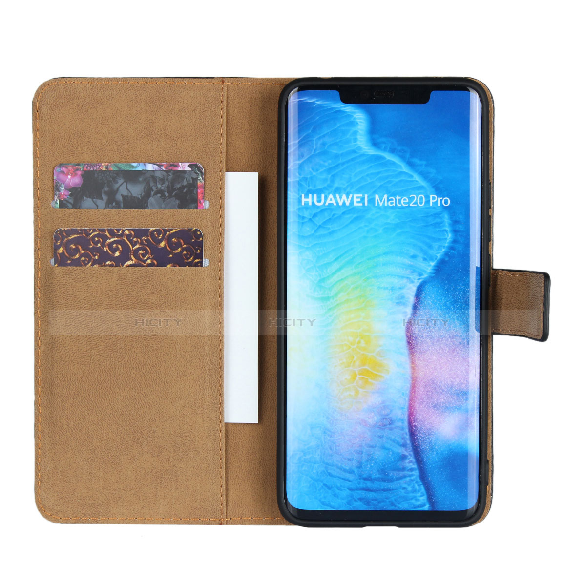 Huawei Mate 20 Pro用手帳型 レザーケース スタンド ファーウェイ ブラック