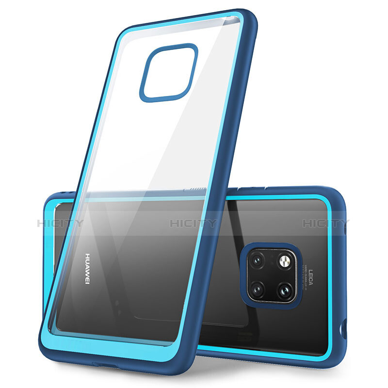 Huawei Mate 20 Pro用ハイブリットバンパーケース クリア透明 プラスチック 鏡面 カバー M01 ファーウェイ ネイビー