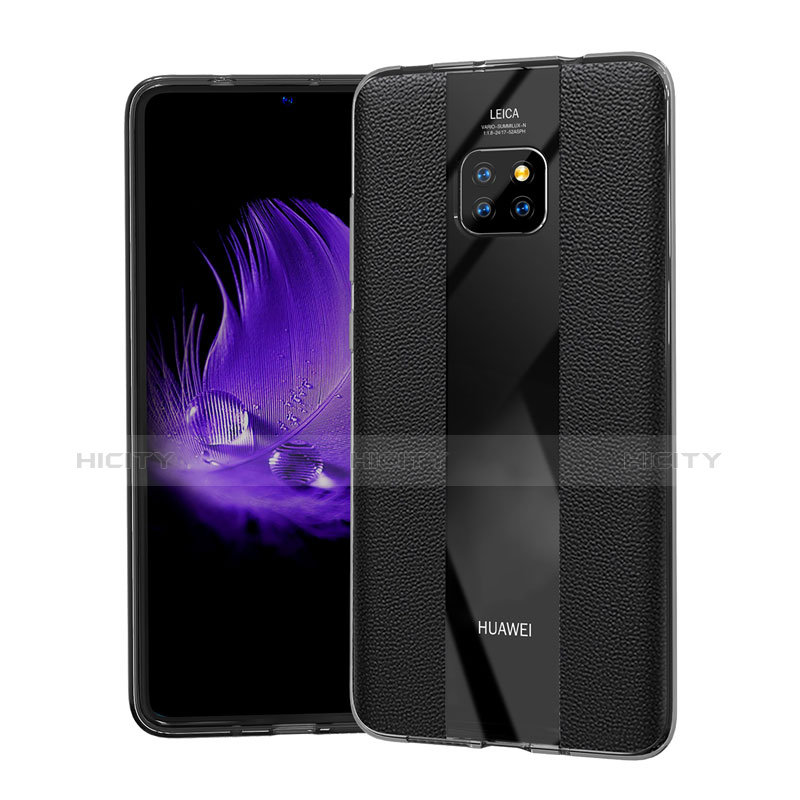 Huawei Mate 20 Pro用シリコンケース ソフトタッチラバー レザー柄 S04 ファーウェイ ブラック