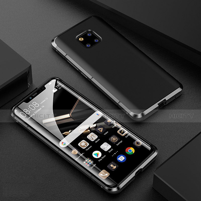 Huawei Mate 20 Pro用ケース 高級感 手触り良い アルミメタル 製の金属製 360度 フルカバーバンパー 鏡面 カバー M05 ファーウェイ ブラック