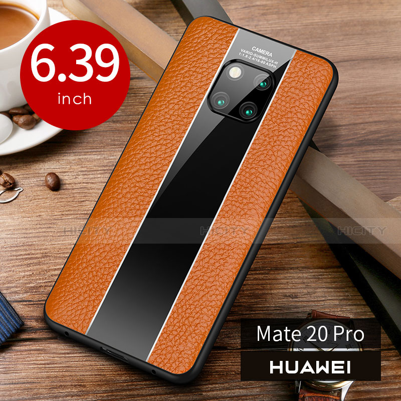 Huawei Mate 20 Pro用ケース 高級感 手触り良いレザー柄 S01 ファーウェイ オレンジ