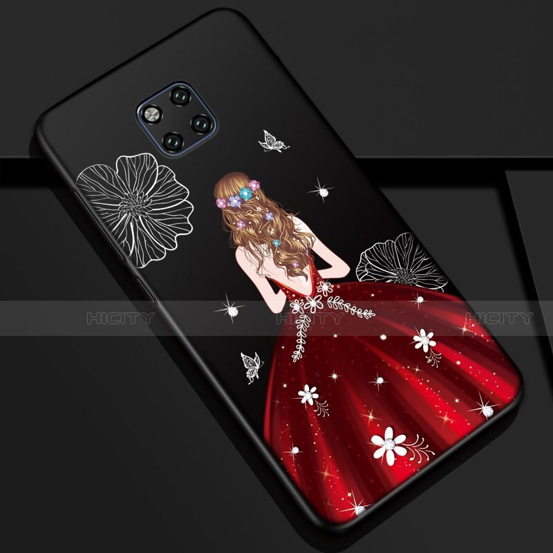 Huawei Mate 20 Pro用シリコンケース ソフトタッチラバー バタフライ ドレスガール ドレス少女 カバー K02 ファーウェイ レッド・ブラック