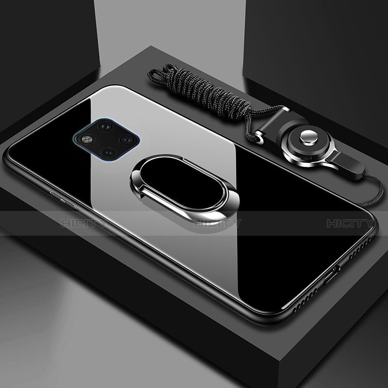 Huawei Mate 20 Pro用ハイブリットバンパーケース プラスチック 鏡面 カバー アンド指輪 マグネット式 T01 ファーウェイ ブラック