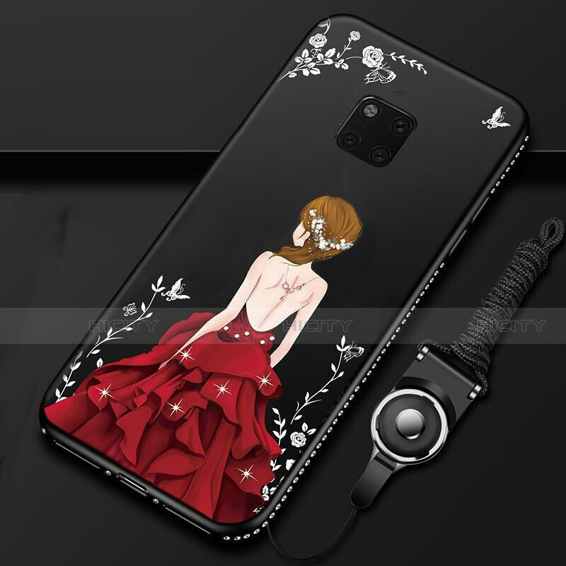 Huawei Mate 20 Pro用シリコンケース ソフトタッチラバー バタフライ ドレスガール ドレス少女 カバー K01 ファーウェイ レッド・ブラック