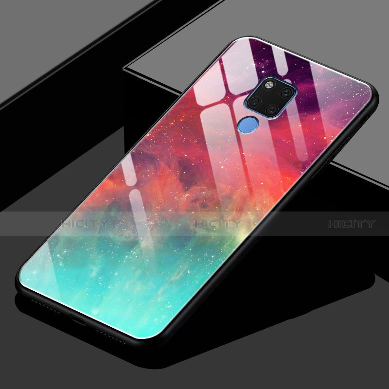 Huawei Mate 20 X 5G用ハイブリットバンパーケース プラスチック 鏡面 虹 グラデーション 勾配色 カバー H02 ファーウェイ レッド