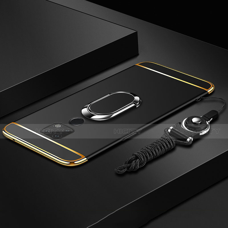Huawei Mate 20 X 5G用ケース 高級感 手触り良い メタル兼プラスチック バンパー アンド指輪 T02 ファーウェイ ブラック