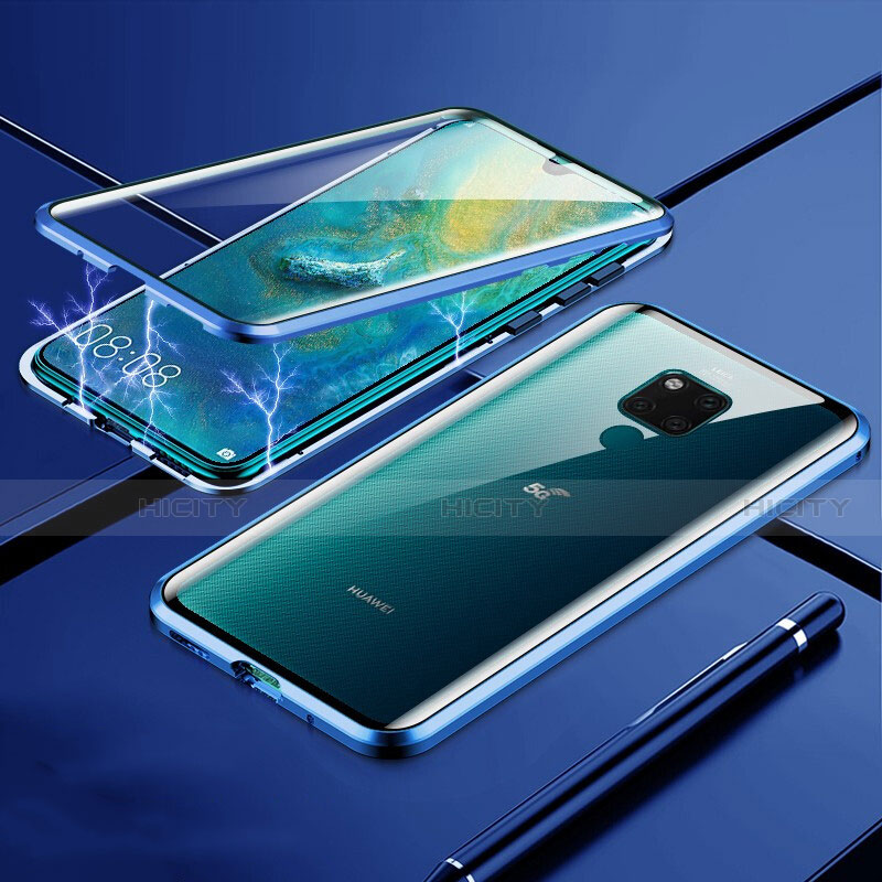 Huawei Mate 20 X 5G用ケース 高級感 手触り良い アルミメタル 製の金属製 360度 フルカバーバンパー 鏡面 カバー T01 ファーウェイ ネイビー