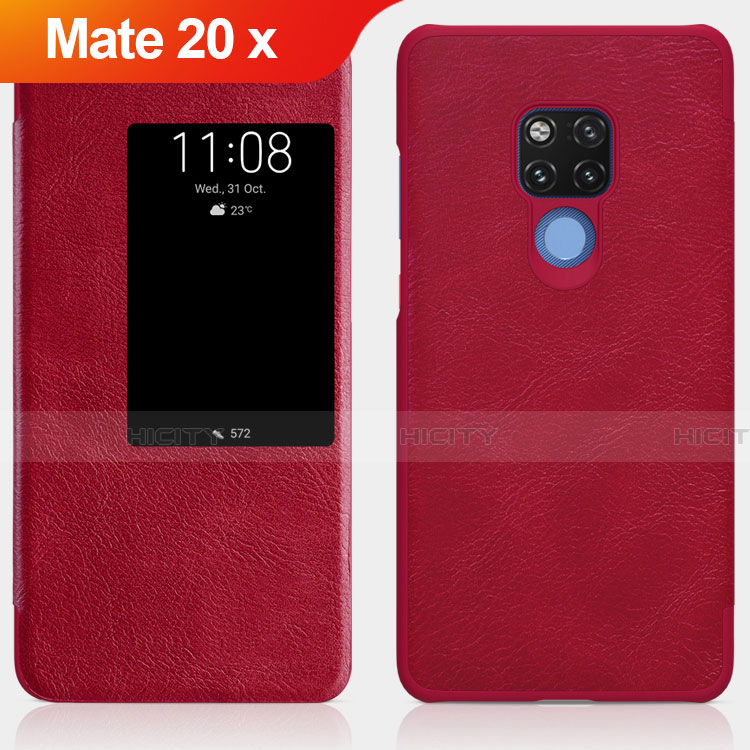 Huawei Mate 20 X 5G用手帳型 レザーケース スタンド ファーウェイ レッド