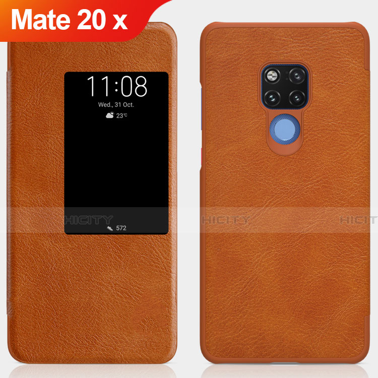 Huawei Mate 20 X 5G用手帳型 レザーケース スタンド ファーウェイ ブラウン