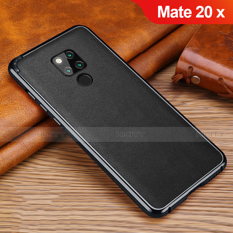 Huawei Mate 20 X 5G用シリコンケース ソフトタッチラバー レザー柄 ファーウェイ ブラック