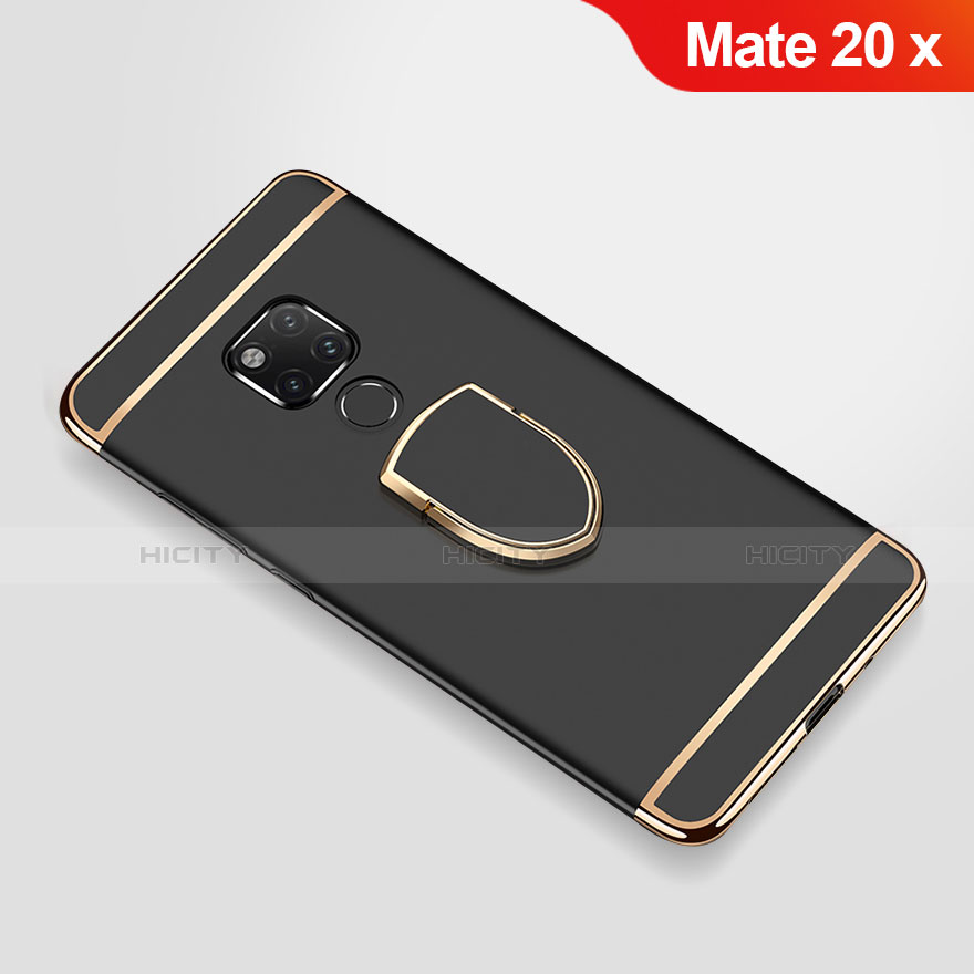 Huawei Mate 20 X 5G用ケース 高級感 手触り良い メタル兼プラスチック バンパー アンド指輪 A01 ファーウェイ ブラック