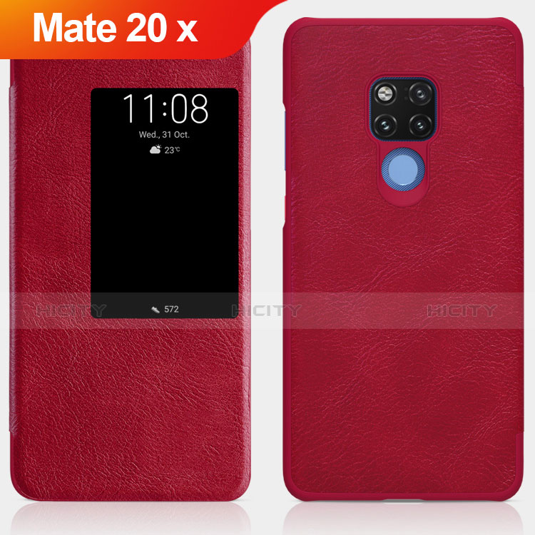 Huawei Mate 20 X用手帳型 レザーケース スタンド ファーウェイ レッド