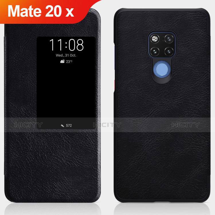 Huawei Mate 20 X用手帳型 レザーケース スタンド ファーウェイ ブラック