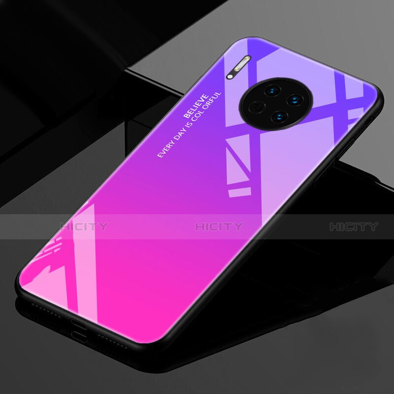 Huawei Mate 30 5G用ハイブリットバンパーケース プラスチック 鏡面 虹 グラデーション 勾配色 カバー ファーウェイ ローズレッド